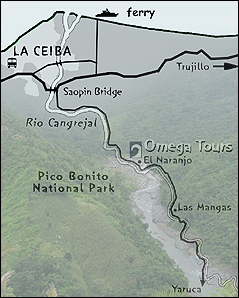 map of omega tour in honduras